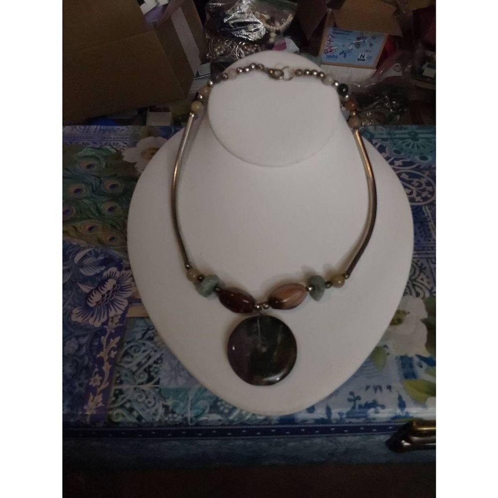 Gorgeous Genuine Gemstone Medallion Beaded Choker Necklace